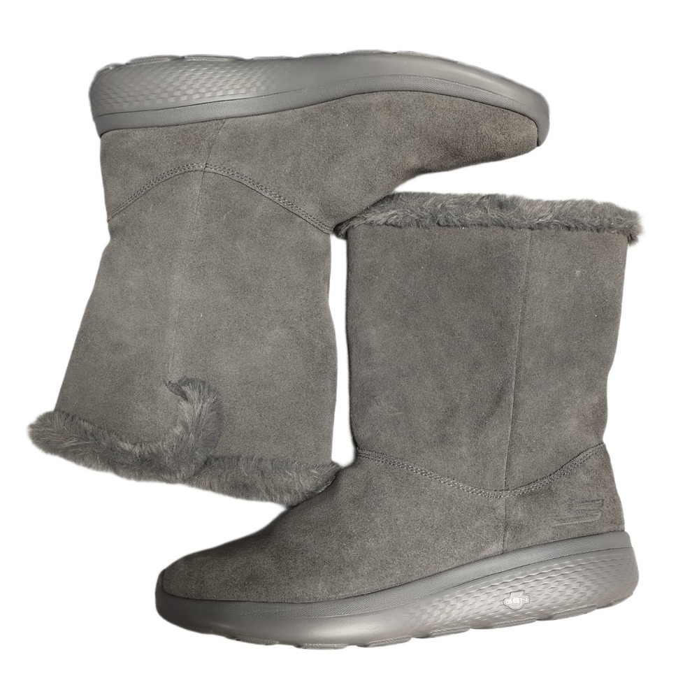 Skechers On The GO Joy Goga Boots‎ Womens 9 Gray Faux Fur Lined Waterproof 14633